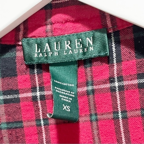 LAUREN RALPH LAUREN Women’s Red Blk Flannel Plaid Logo Button Up Night Shirt XS - Picture 5 of 9